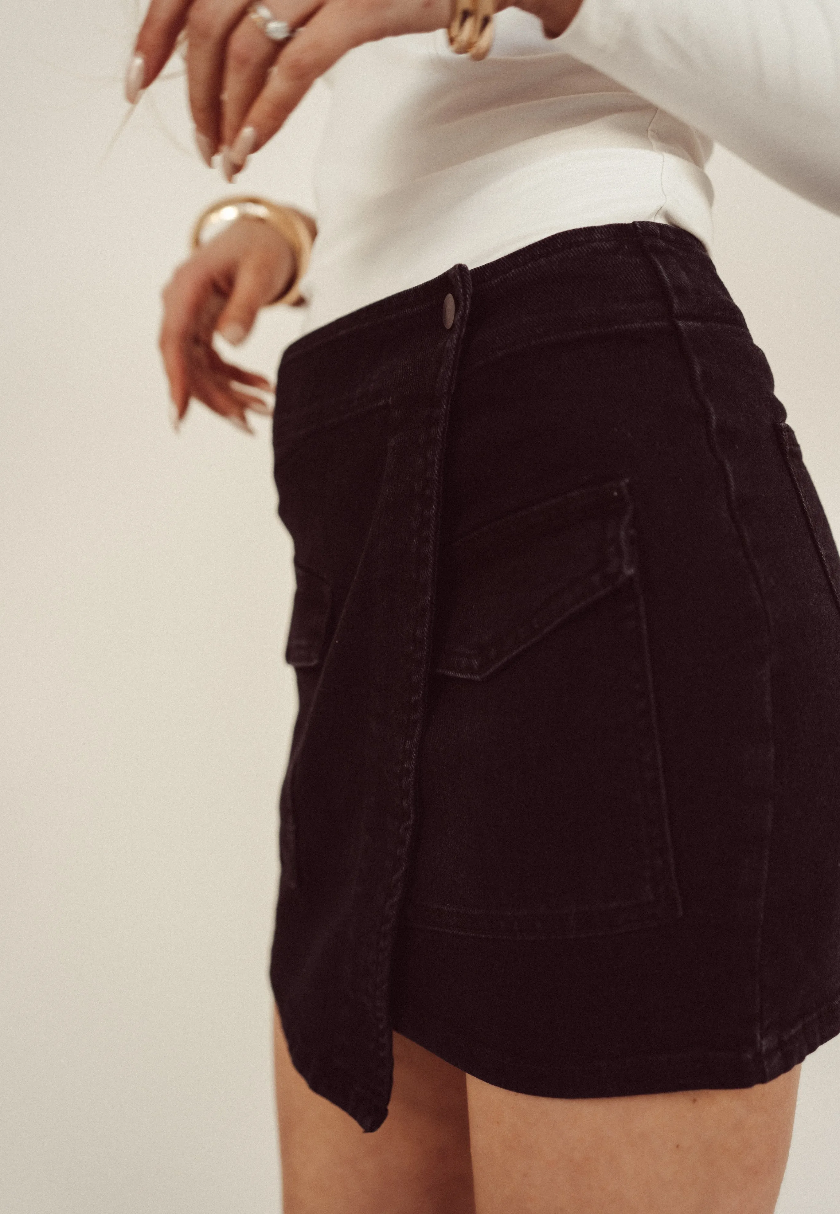 SALE - STELLA Wrap Denim Cargo Skirt in Black