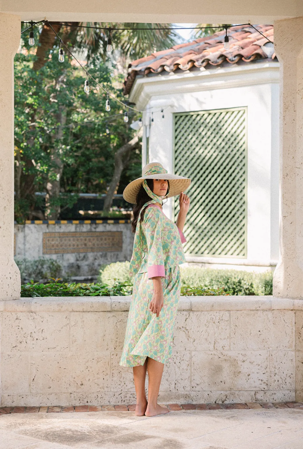 SAMPLE - BURU x Sarah Bray Bermuda Deep V Mod Top - Lotus Floral & Pink