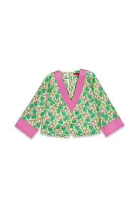 SAMPLE - BURU x Sarah Bray Bermuda Deep V Mod Top - Lotus Floral & Pink