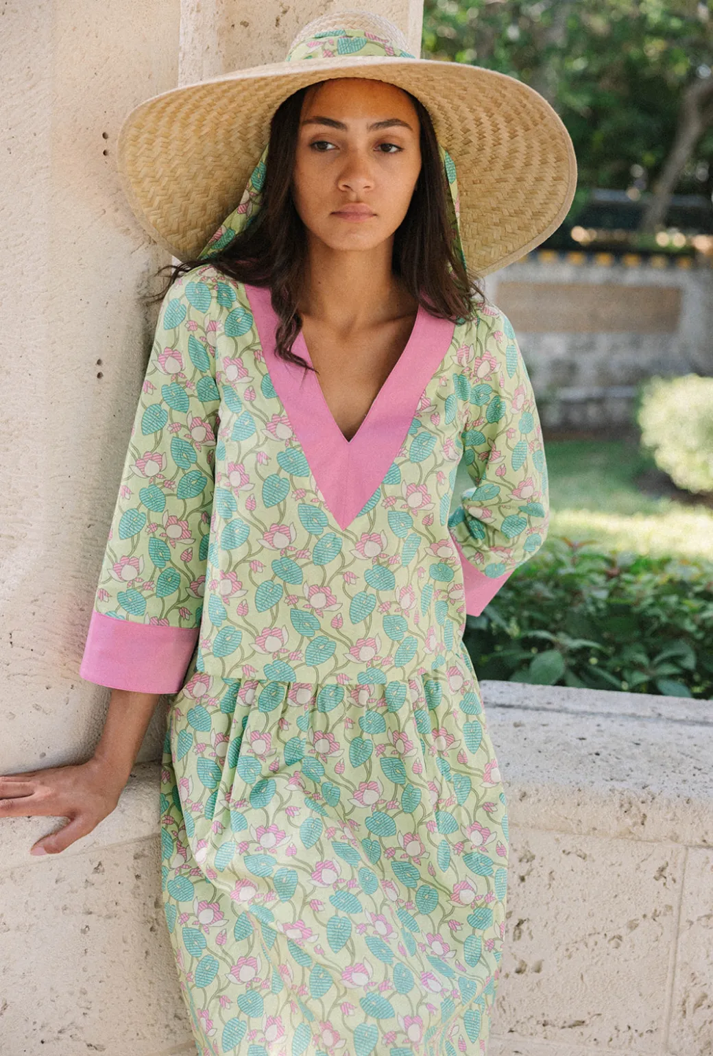 SAMPLE - BURU x Sarah Bray Bermuda Deep V Mod Top - Lotus Floral & Pink