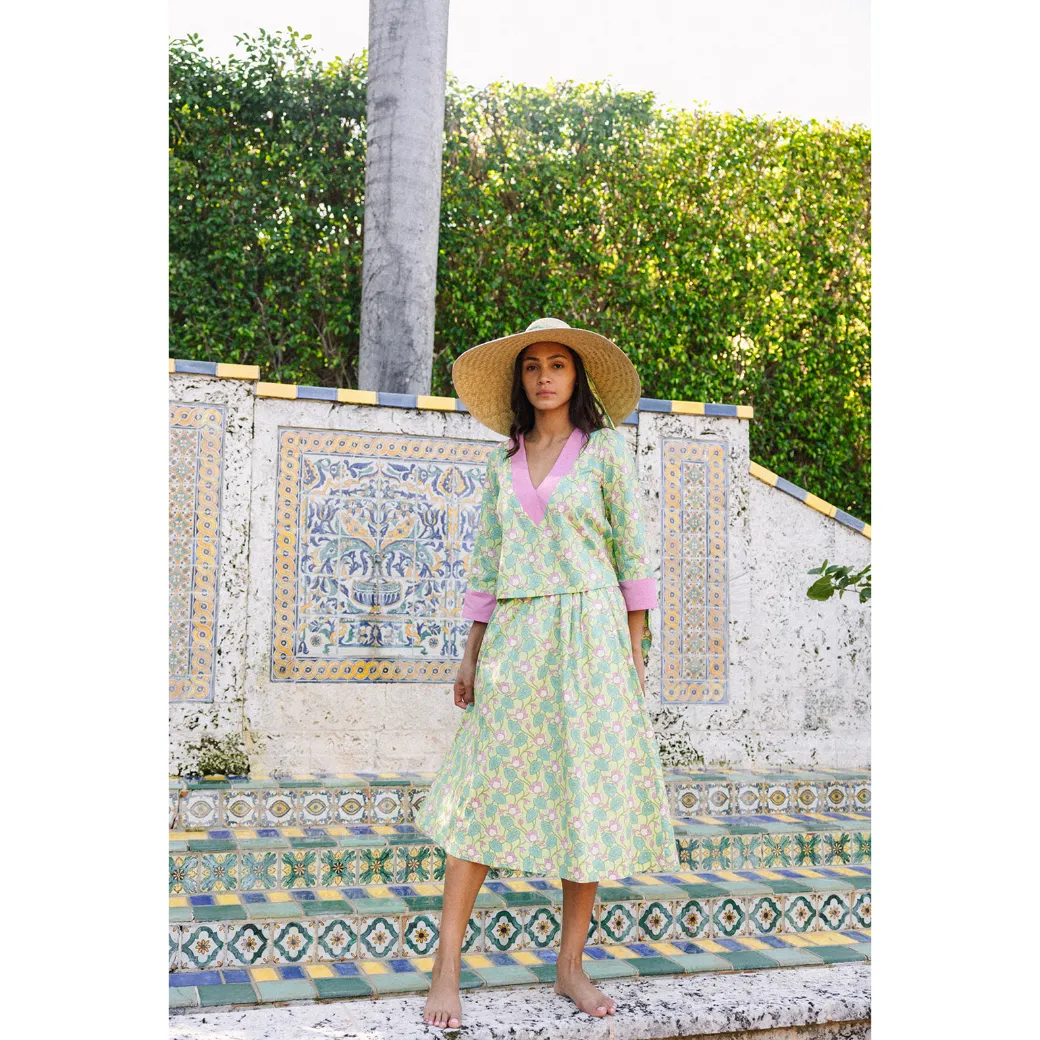 SAMPLE - BURU x Sarah Bray Bermuda Deep V Mod Top - Lotus Floral & Pink