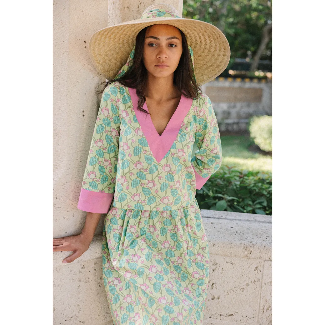 SAMPLE - BURU x Sarah Bray Bermuda Deep V Mod Top - Lotus Floral & Pink