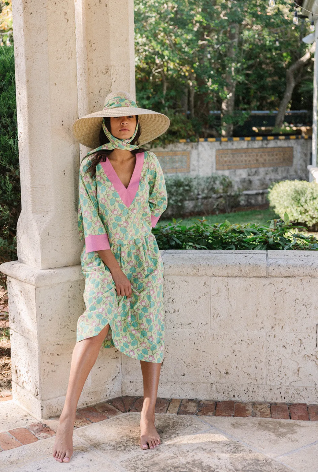 SAMPLE - BURU x Sarah Bray Bermuda Deep V Mod Top - Lotus Floral & Pink
