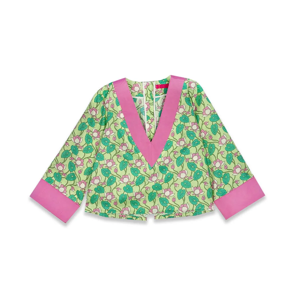 SAMPLE - BURU x Sarah Bray Bermuda Deep V Mod Top - Lotus Floral & Pink