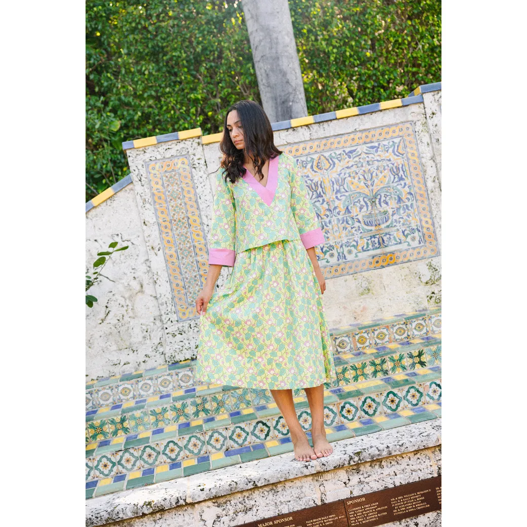 SAMPLE - BURU x Sarah Bray Bermuda Deep V Mod Top - Lotus Floral & Pink