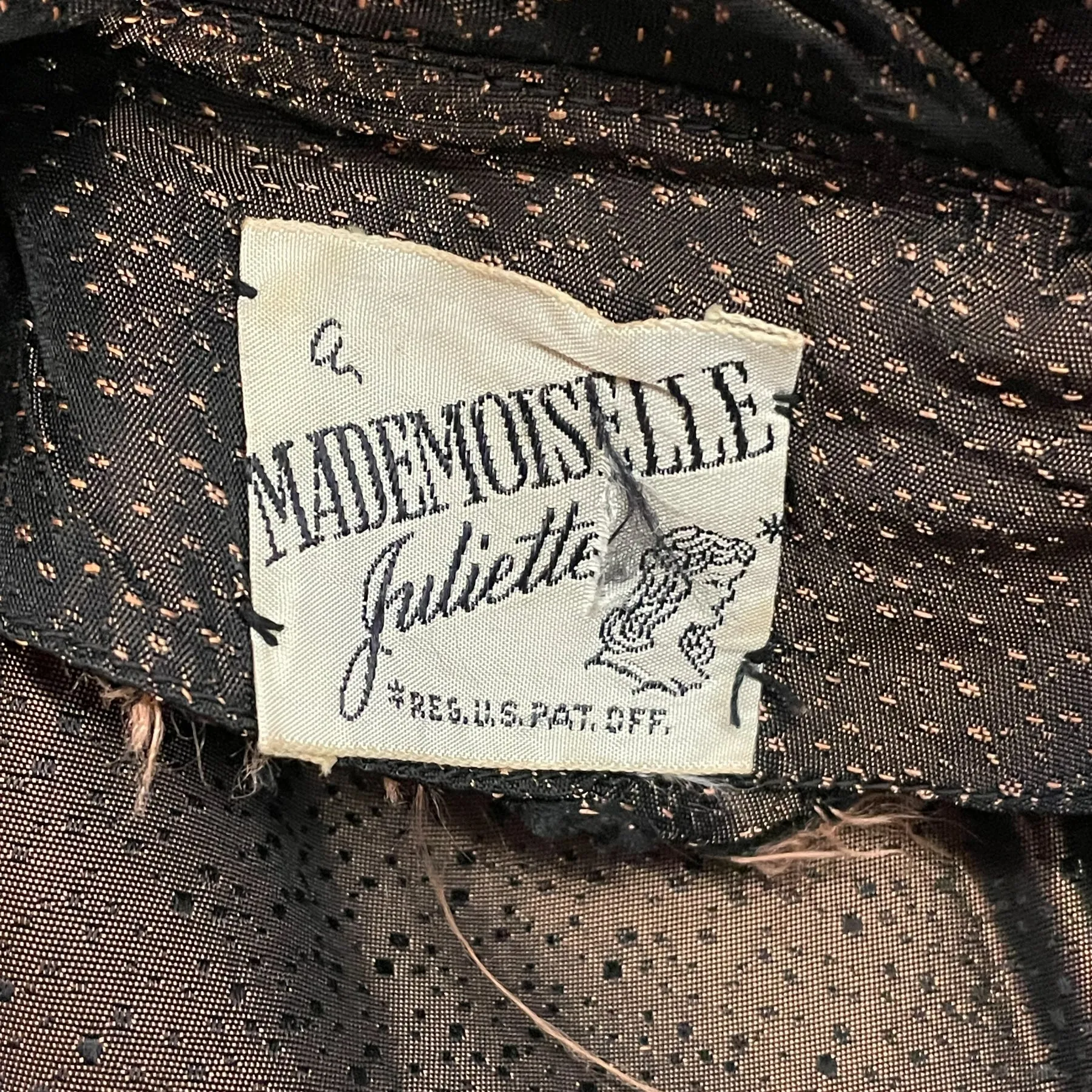 SOLD Vintage 40s Copper/Black Shimmering Party Dress Mademoiselle Juliette, 26" W