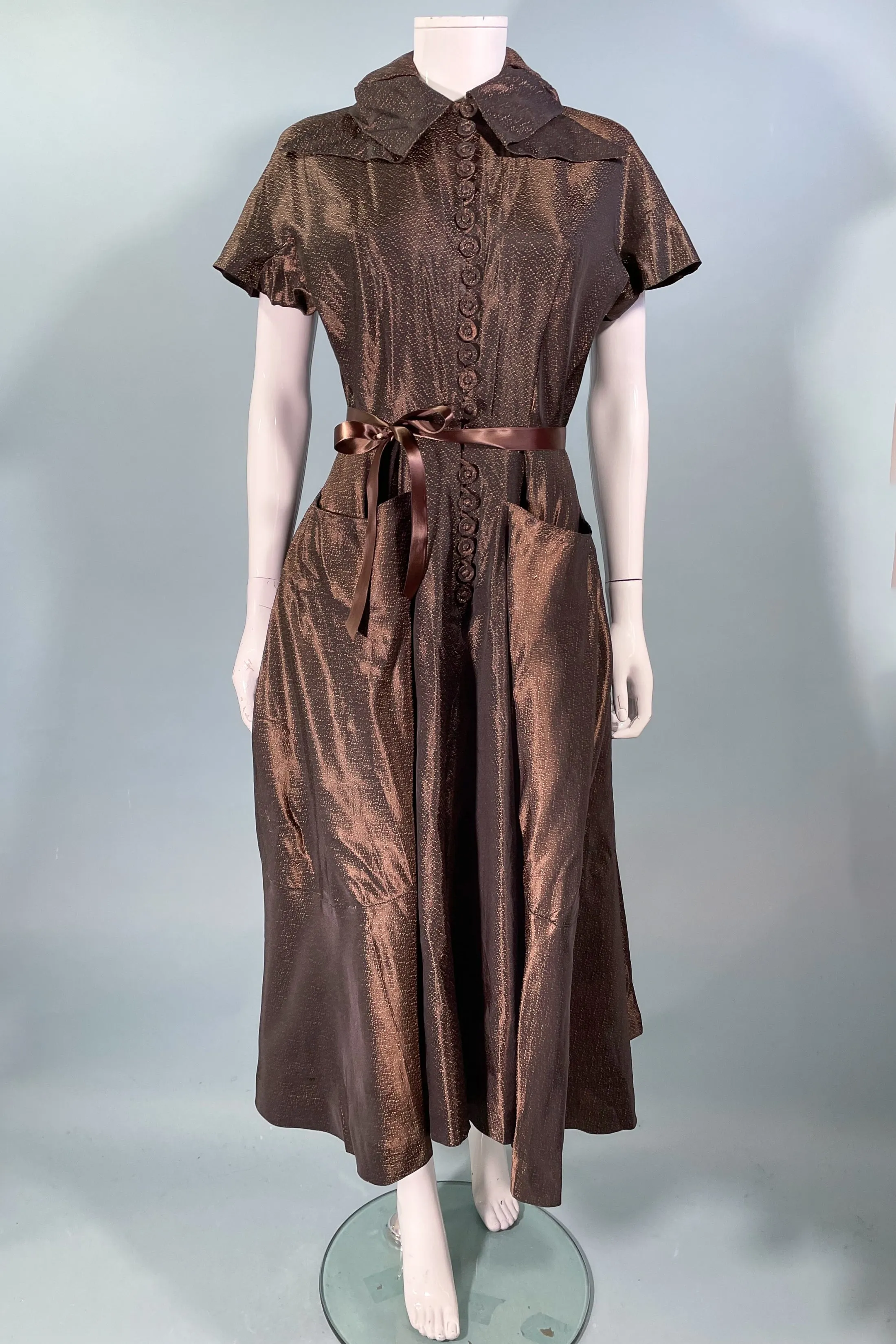 SOLD Vintage 40s Copper/Black Shimmering Party Dress Mademoiselle Juliette, 26" W