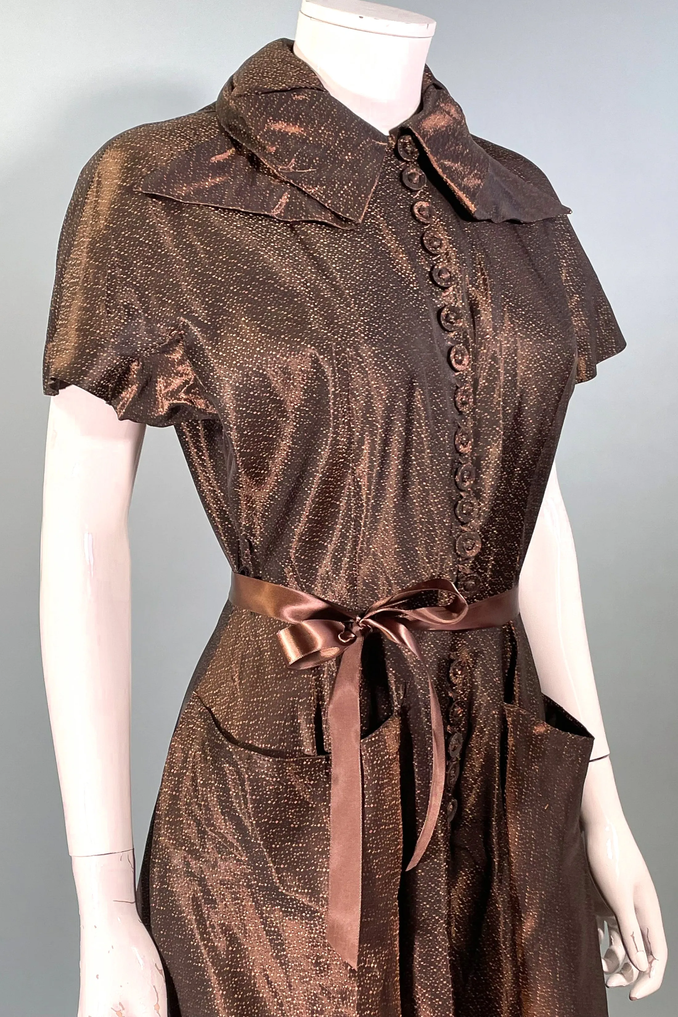 SOLD Vintage 40s Copper/Black Shimmering Party Dress Mademoiselle Juliette, 26" W