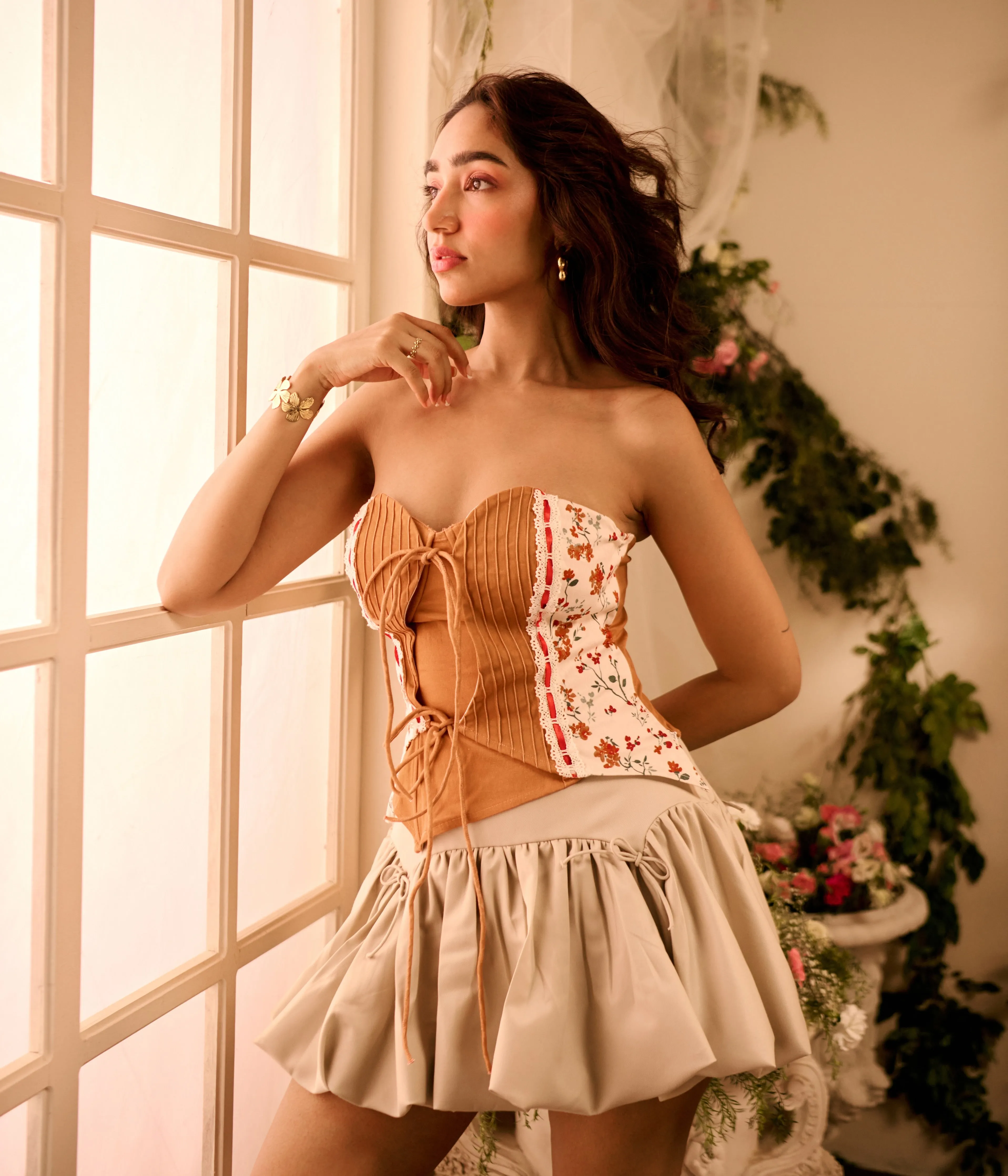 Thalia Rust Tube Sweetheart Corset Top