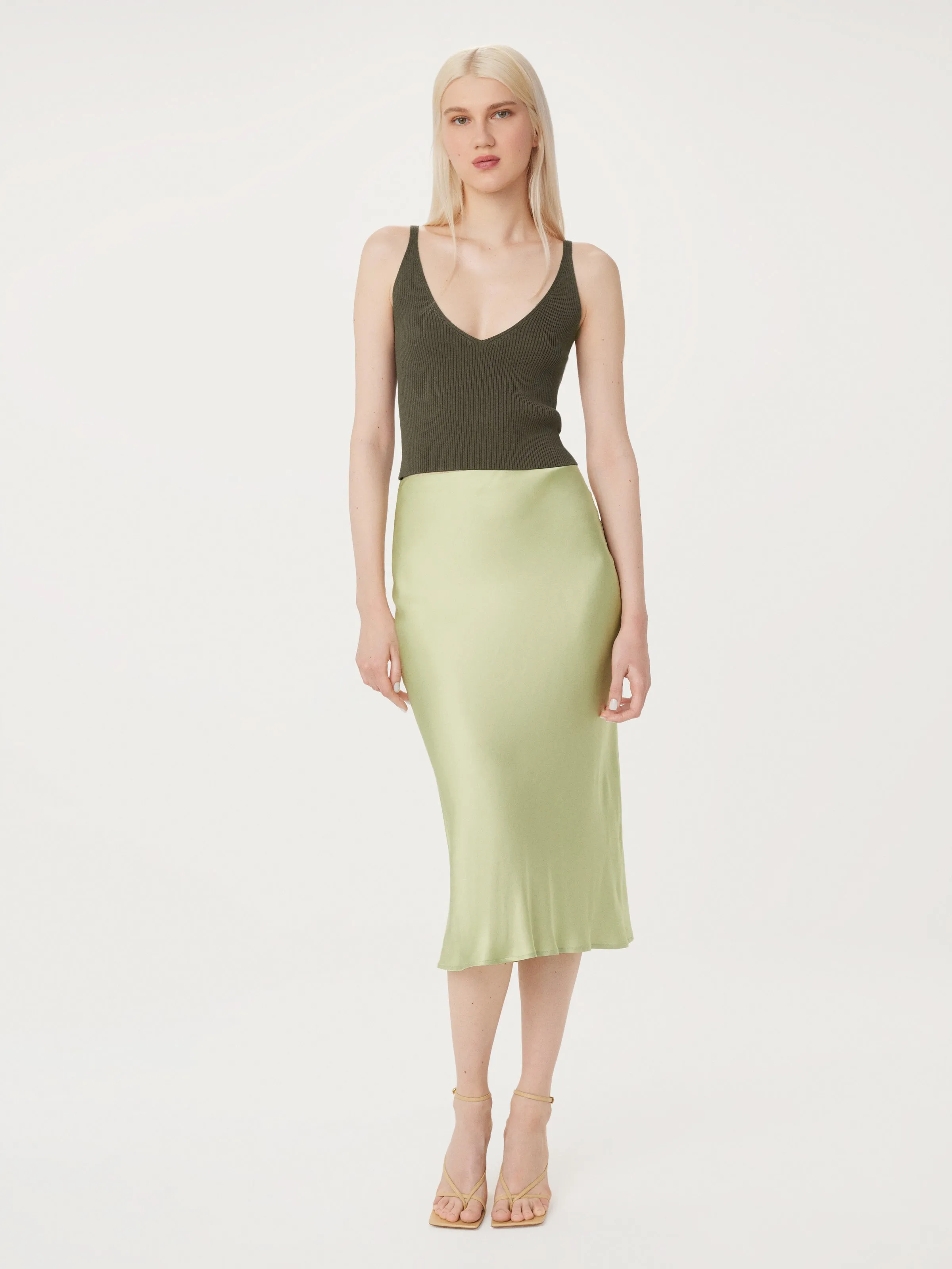 The Satin Maxi Skirt in Lichen