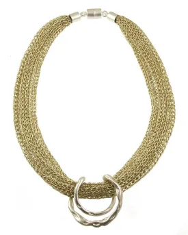Woven Golden Thread Necklace with Matte Silver Pendant