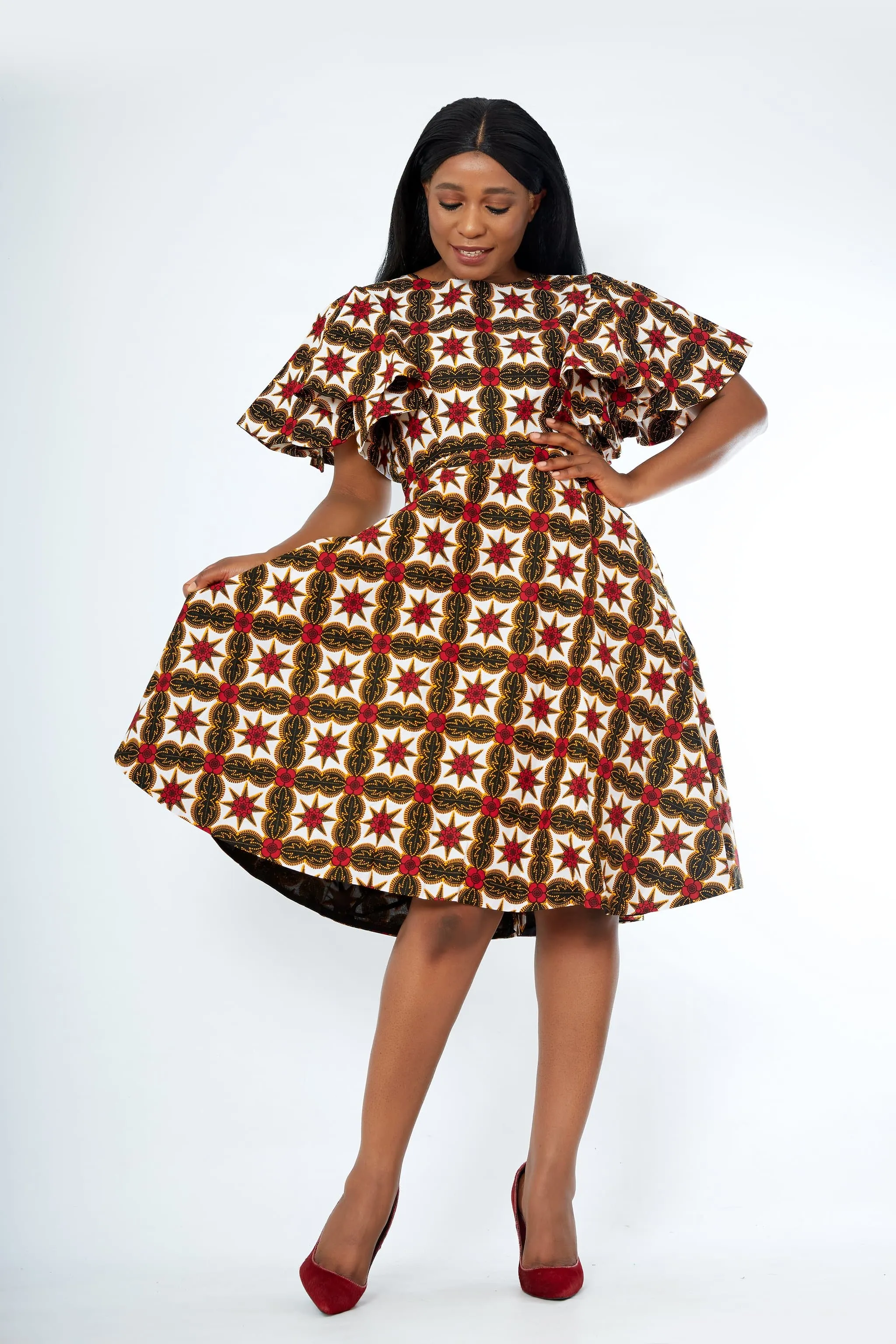 Zimife African Print Flare Midi Dress