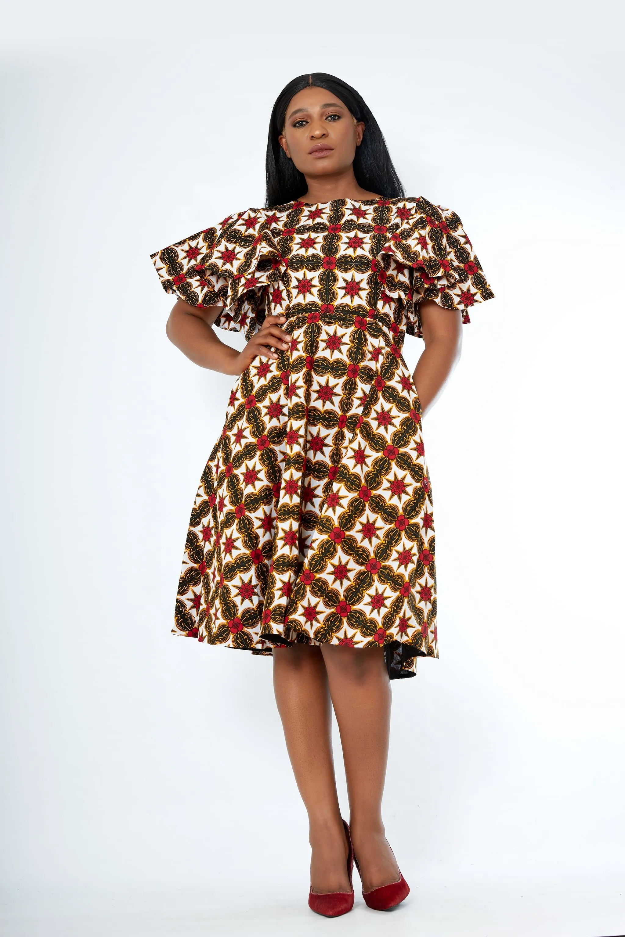 Zimife African Print Flare Midi Dress