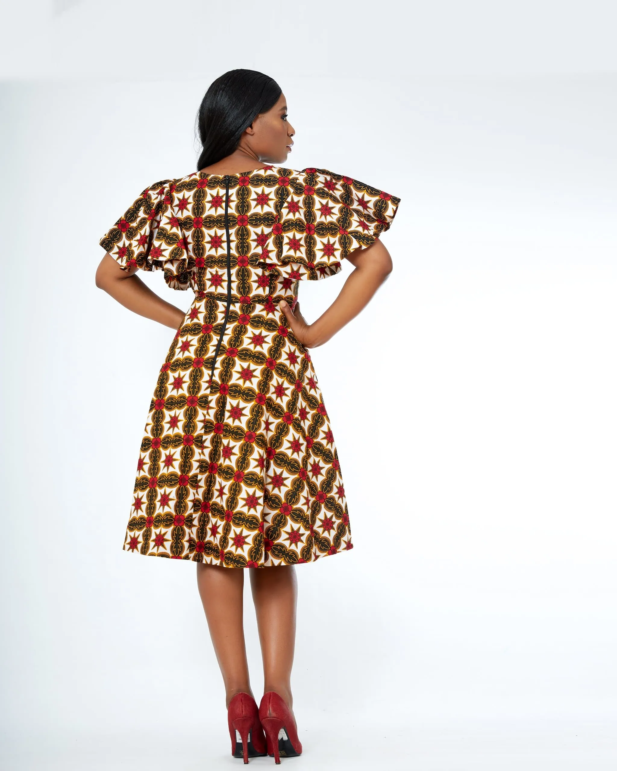Zimife African Print Flare Midi Dress