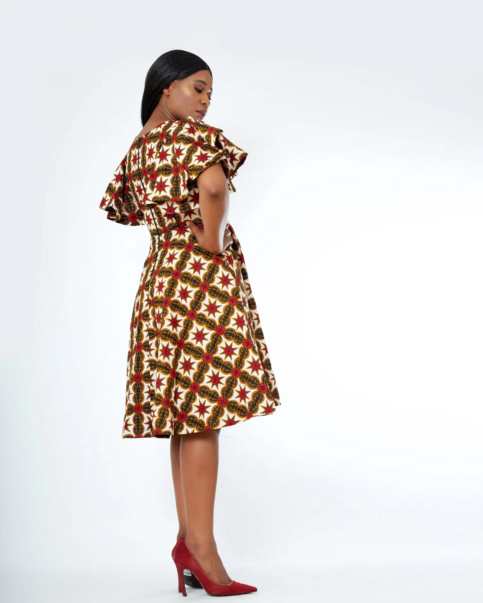 Zimife African Print Flare Midi Dress