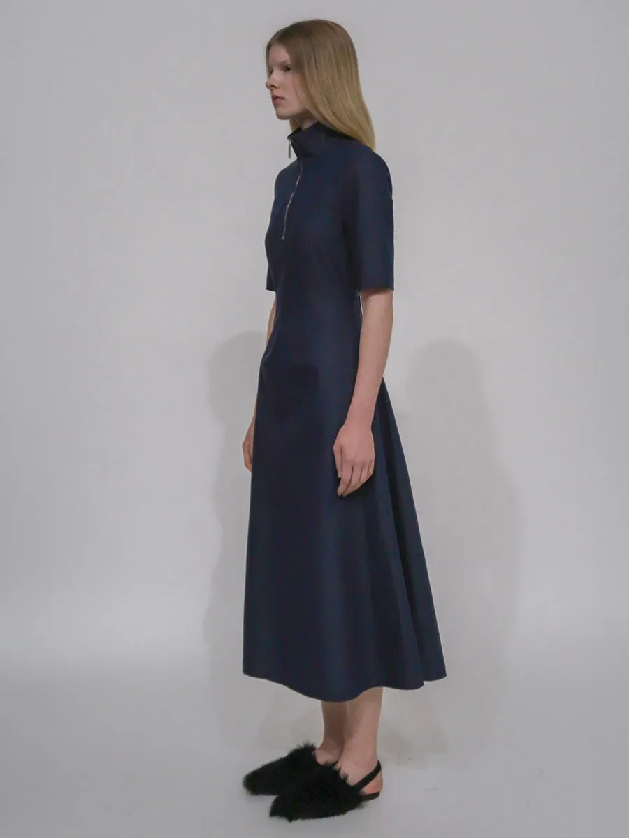 ZIP-UP SHORT SLEEVE DRESS - STRETCH TWILL