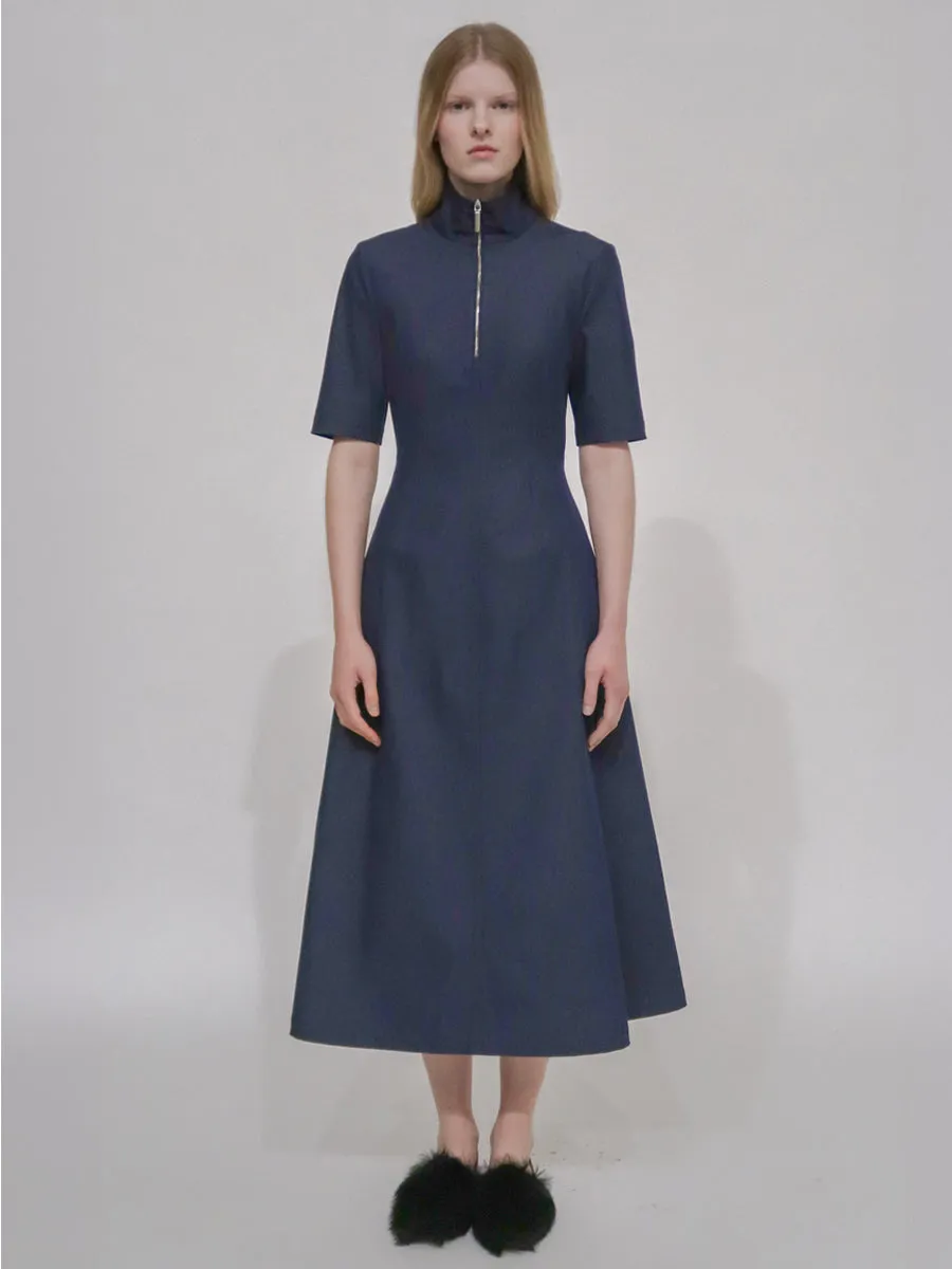 ZIP-UP SHORT SLEEVE DRESS - STRETCH TWILL