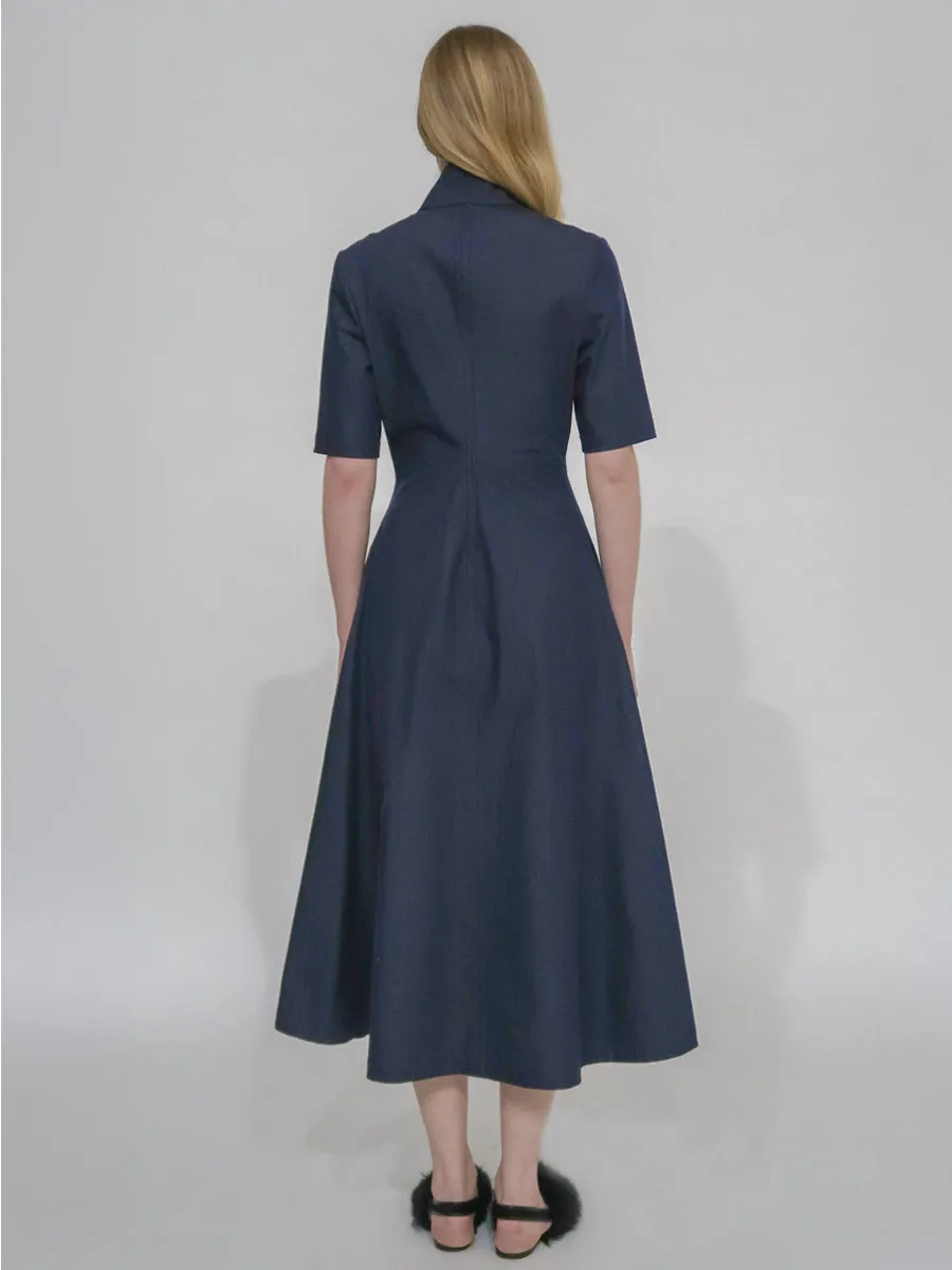 ZIP-UP SHORT SLEEVE DRESS - STRETCH TWILL